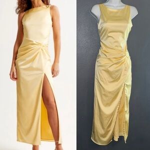 Abercrombie & Fitch Yellow Satin Sleeveless Maxi Formal Party Gown Dress XS